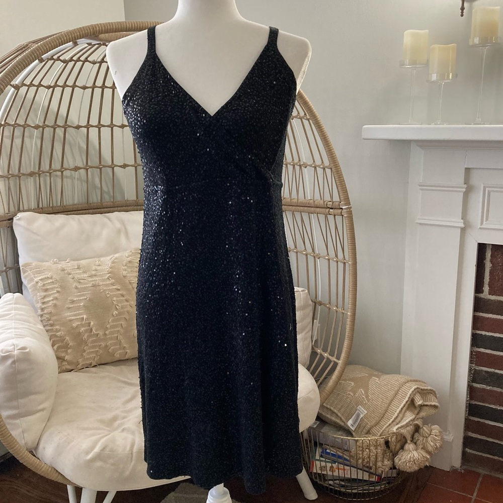 NWT Eileen Fisher Silk Sequin Evening Dress‎ Petite SP Black